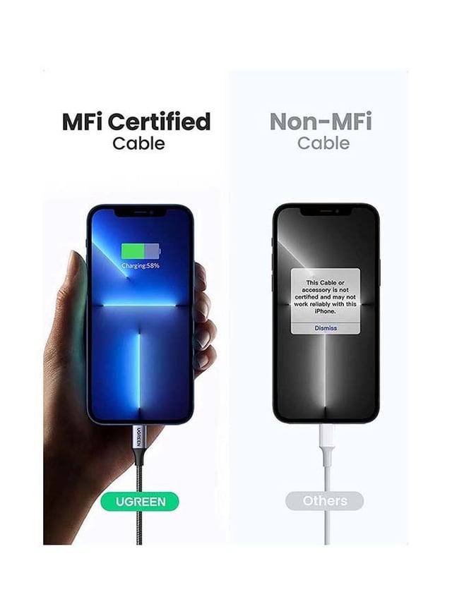 UGREEN iPhone Cable 1M [MFi Certified] USB C to Lightning Fast Charging Wire Braided Cord 18W Fast PD Charge for iPhone 13/12/11/XS/Pro Max /Pro/Mini/SE/ ipad 9 black