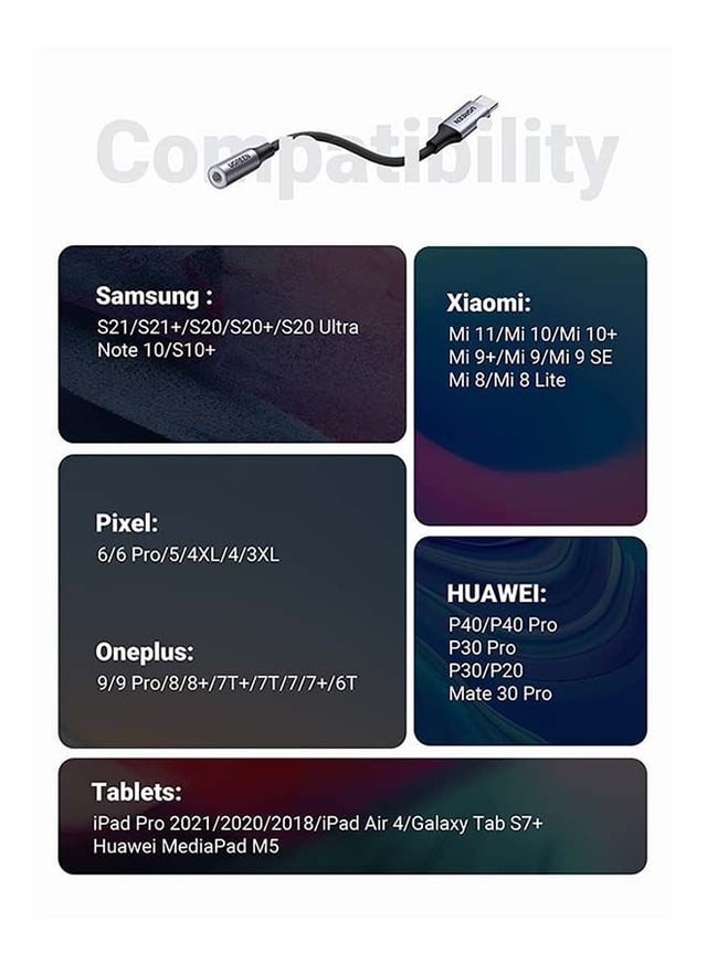 UGREEN USB-C to 3.5mm Adapter Full Compatibility DAC Audio Adapter USB C to Aux Headphone Jack Adapter Dongle Audio Cable Braided Compatible with iPad Pro 2020/2018, Samsung S21+ Space Gray