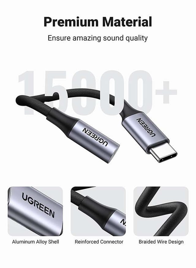 UGREEN USB-C to 3.5mm Adapter Full Compatibility DAC Audio Adapter USB C to Aux Headphone Jack Adapter Dongle Audio Cable Braided Compatible with iPad Pro 2020/2018, Samsung S21+ Space Gray