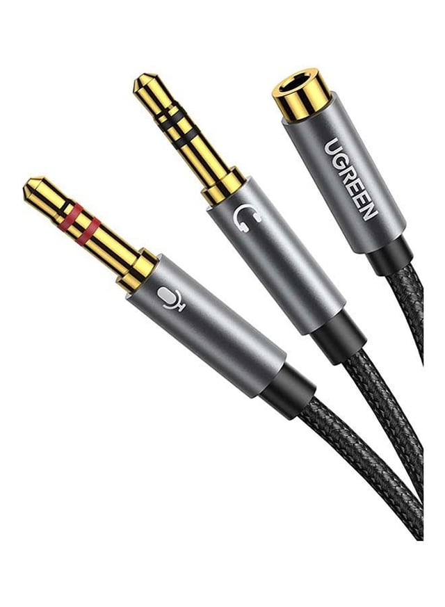 وصلة سماعة ( مقسم سماعة الرأس ) - اسود UGREEN - Headphone Splitter Female to Dual Headphone and Microphone Male Port Headphone Adapter TRRS Y Splitter