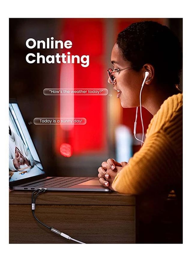 وصلة سماعة ( مقسم سماعة الرأس ) - اسود UGREEN - Headphone Splitter Female to Dual Headphone and Microphone Male Port Headphone Adapter TRRS Y Splitter