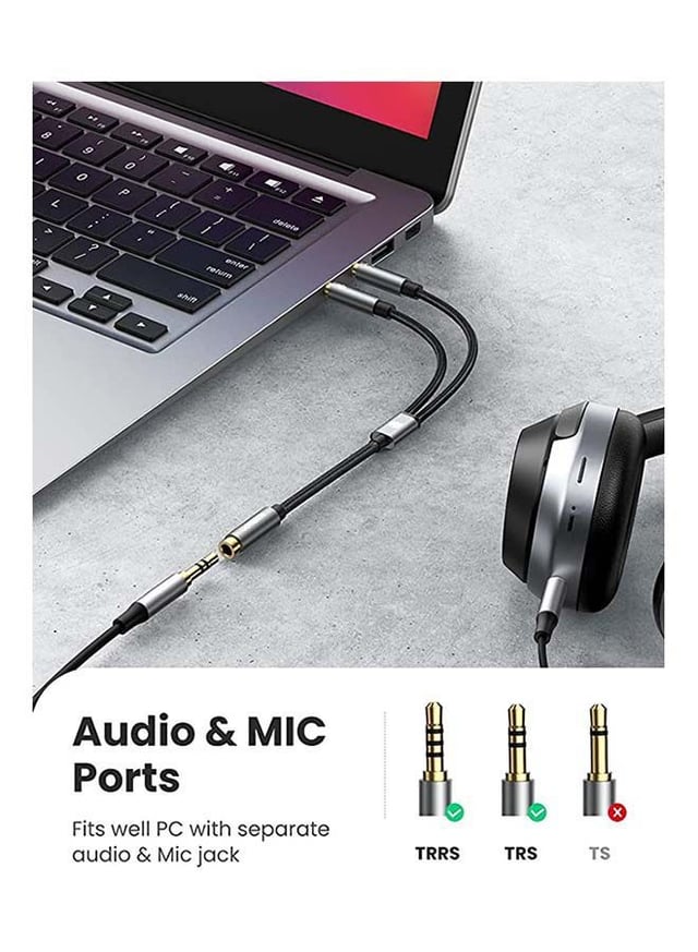 وصلة سماعة ( مقسم سماعة الرأس ) - اسود UGREEN - Headphone Splitter Female to Dual Headphone and Microphone Male Port Headphone Adapter TRRS Y Splitter