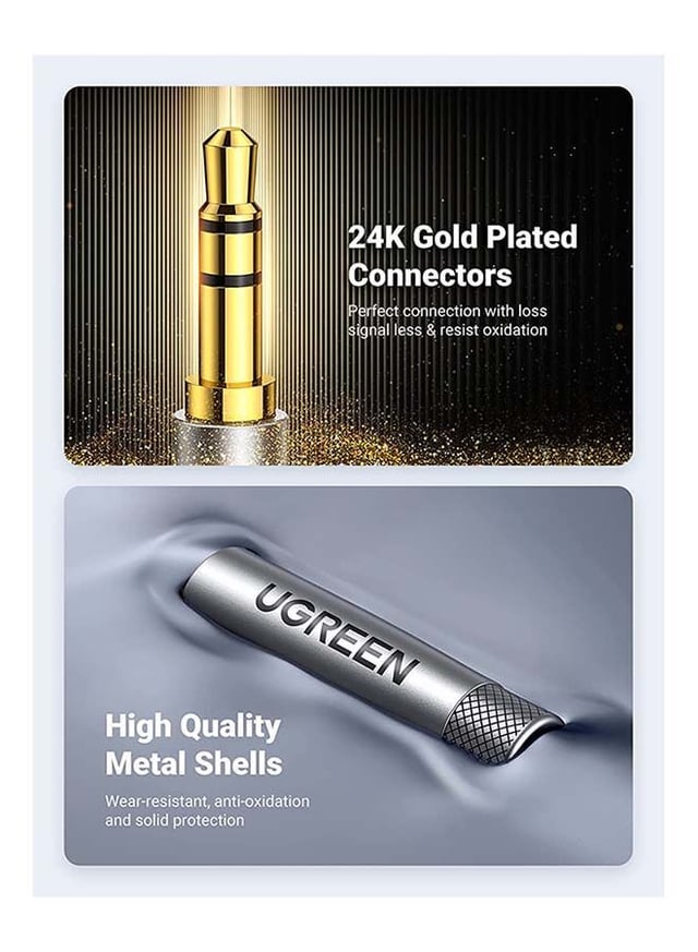 UGREEN 1M 3.5mm Audio Cable Aux Cable Braided Male to Male Stereo Auxiliary Aux Jack for iPhone iPad Samsung Smartphones Tablets Car Home Stereos Headphones Speaker Black