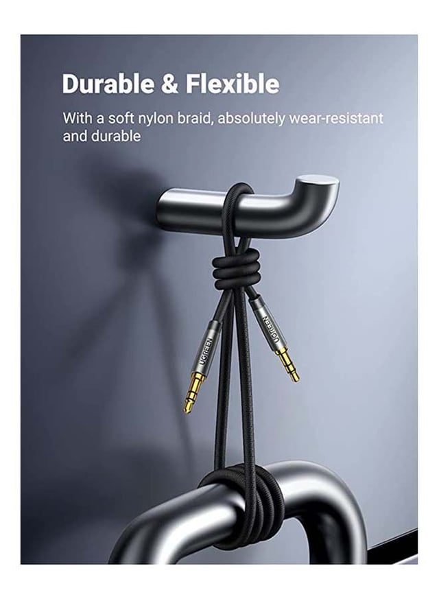 UGREEN 1M 3.5mm Audio Cable Aux Cable Braided Male to Male Stereo Auxiliary Aux Jack for iPhone iPad Samsung Smartphones Tablets Car Home Stereos Headphones Speaker Black