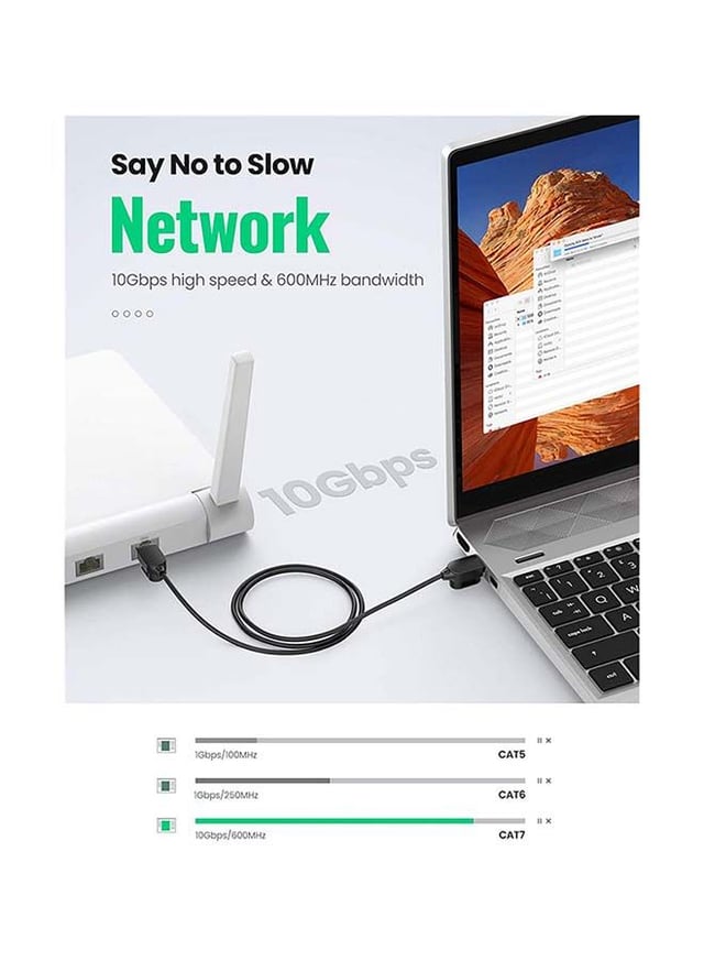UGREEN Ethernet Cable Ultra Slim CAT 7 Network Cord High Speed 10Gbps 600MHz Gigabit Lan RJ45 Patch Wire U/FTP for Xbox PS5/PS4 WiFi Extender Smart TV Modem Router TV Box-2M Black