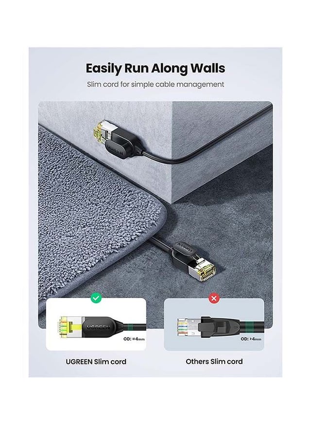 UGREEN Ethernet Cable Ultra Slim CAT 7 Network Cord High Speed 10Gbps 600MHz Gigabit Lan RJ45 Patch Wire U/FTP for Xbox PS5/PS4 WiFi Extender Smart TV Modem Router TV Box-2M Black