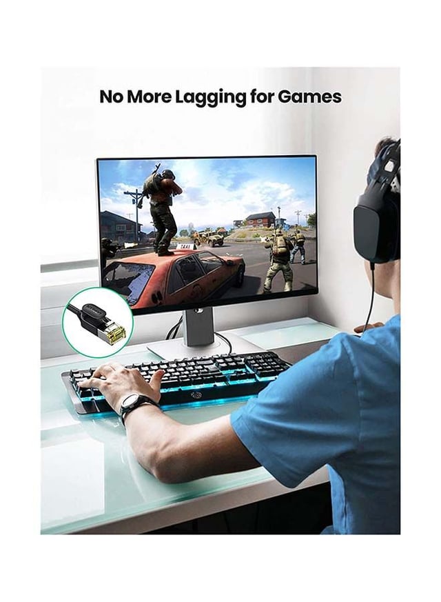 UGREEN Ethernet Cable Ultra Slim CAT 7 Network Cord High Speed 10Gbps 600MHz Gigabit Lan RJ45 Patch Wire U/FTP for Xbox PS5/PS4 WiFi Extender Smart TV Modem Router TV Box-2M Black