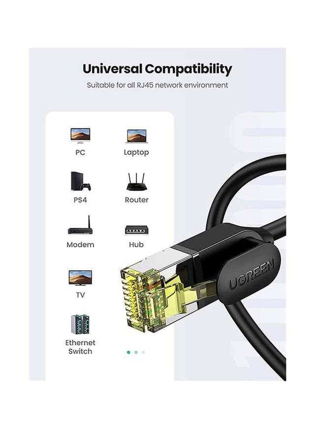 UGREEN Ethernet Cable Ultra Slim CAT 7 Network Cord High Speed 10Gbps 600MHz Gigabit Lan RJ45 Patch Wire U/FTP for Xbox PS5/PS4 WiFi Extender Smart TV Modem Router TV Box-2M Black