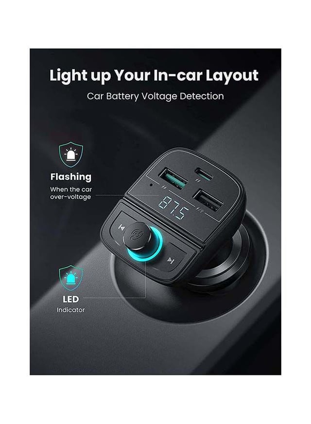 جهاز إرسال FM بتقنية البلوتوث وشاحن سيارة USB بقوة 38 وات QC Bluetooth FM Transmitter USB Car Charger 38W