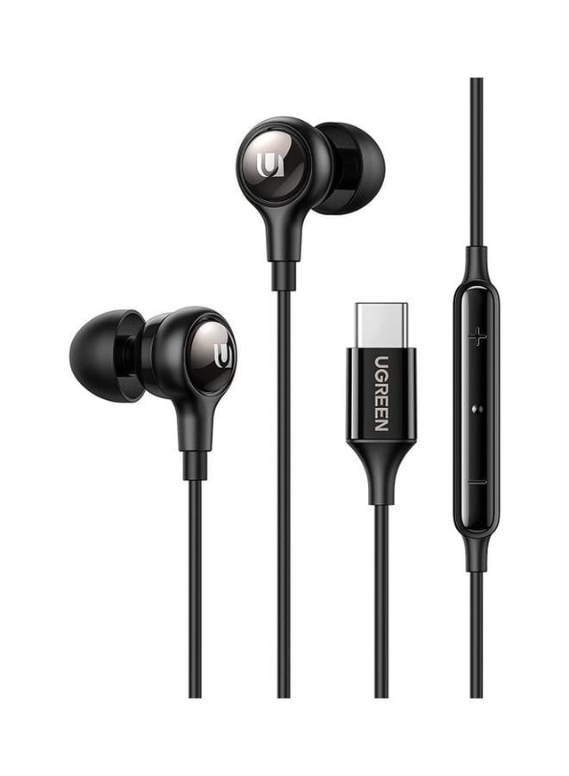 سماعات سلك بمنفذ تايب سي عازلة للضوضاء أسود يوجرين Ugreen Black Noise Isolation USB-C  In-ear Headphone