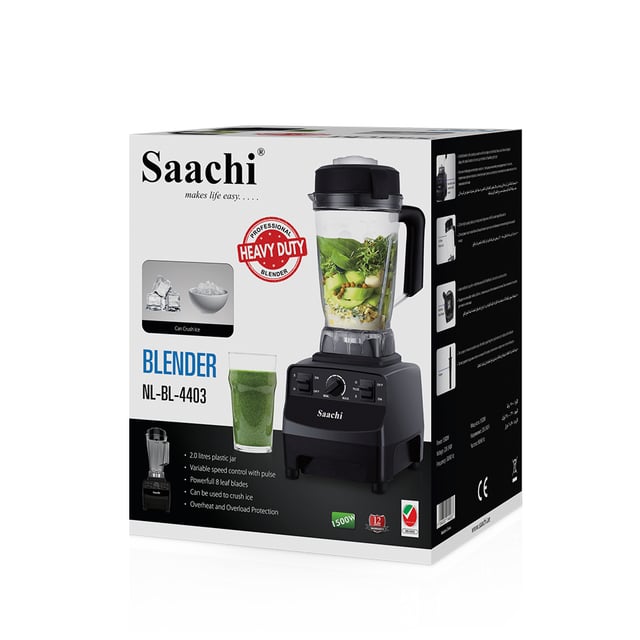خلاط كهربائي بشفرات فولاذية بقوة 1500W Saachi Heavy Duty Commercial Blender