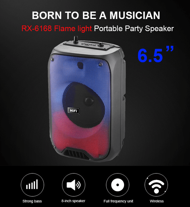 CRONY RX-6168 Speaker portable blututh speaker dancing speaker with flame light 10W party outdoor speaker