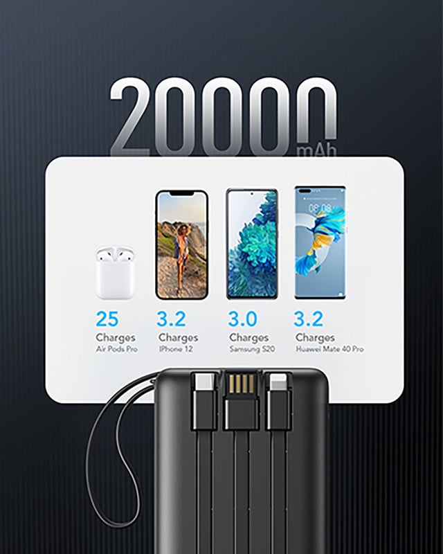 VP-2059 20000mah Veger Power Bank Build-in 4 Cables