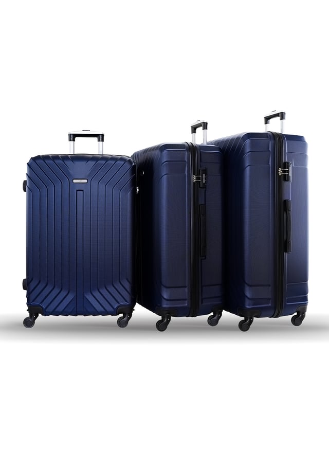 طقم شنط سفر 28/30/32 انش صلبة بارا جون 3 قطع مقلم كحلي PARA JOHN  Light wight Hard Side ABS Luggage Trolley