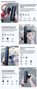 شاحن بطارية سيارة متنقل و منفاخ ومكنسة سيارة مع باور بانك مدمج 10000 مللي أمبير Jump Starter Portable with Air Pump, Vacuum Cleaner, Flashlight And Power Bank