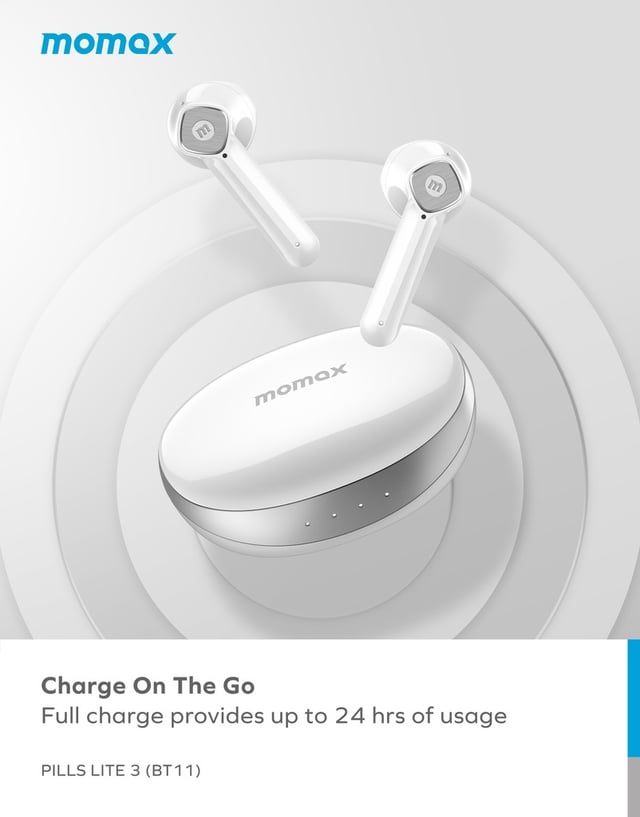 ايربودز لاسلكية بيلز لايت 3 ترو من موماكس لون أبيض Momax pills lite 3 true wireless earbuds