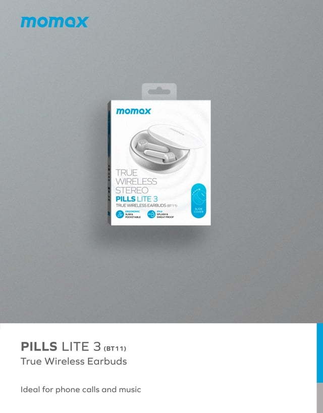 ايربودز لاسلكية بيلز لايت 3 ترو من موماكس لون أبيض Momax pills lite 3 true wireless earbuds