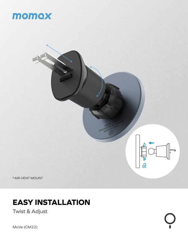 ستاند جوال للسيارة مغناطيسي من موماكس لون رمادي Momax move easy magnetic car mount