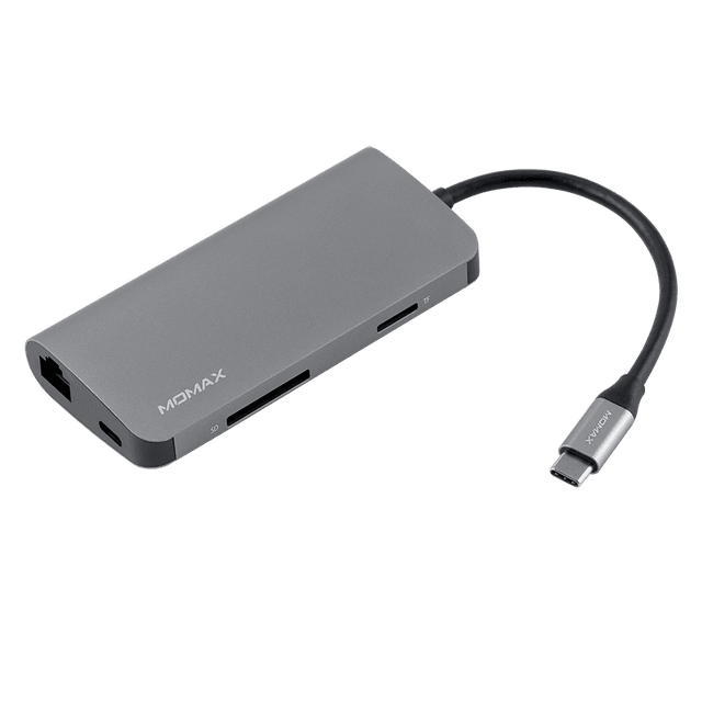 Momax onelink 8 in 1 hub dual hub-c hub grey