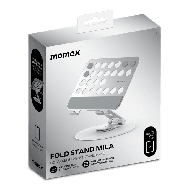 ستاند تابلت ميلا قابل للطي والتدوير من موماكس لون فضي Momax fold stand mila rotatable tablet stand