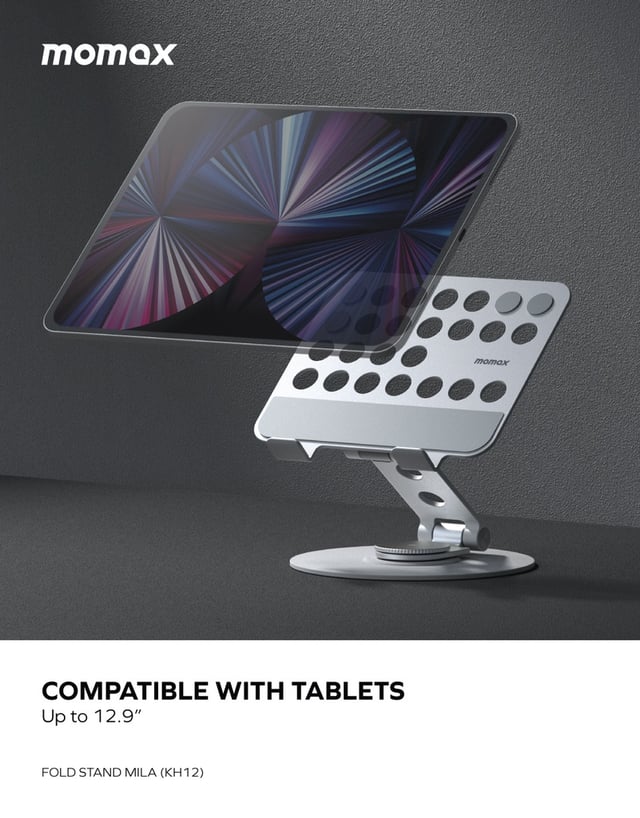 ستاند تابلت ميلا قابل للطي والتدوير من موماكس لون فضي Momax fold stand mila rotatable tablet stand