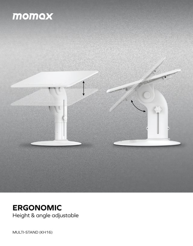 ستاند متعدد الاستخدامات للقراءة واللابتوب والتابلت من موماكس لون أبيض Momax multi stand adjustable reading stand for laptops & tablets