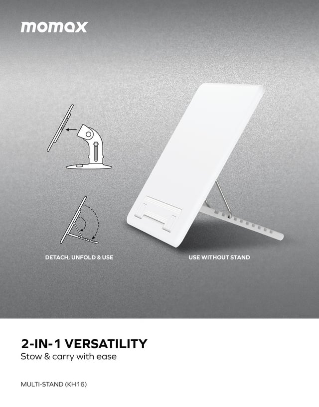 ستاند متعدد الاستخدامات للقراءة واللابتوب والتابلت من موماكس لون أبيض Momax multi stand adjustable reading stand for laptops & tablets