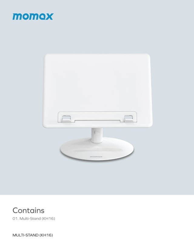 ستاند متعدد الاستخدامات للقراءة واللابتوب والتابلت من موماكس لون أبيض Momax multi stand adjustable reading stand for laptops & tablets