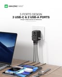 فيش السفر متعدد الاستخدامات 65 وات بي دي اكسبلورر برو 5 مآخذ من أميزنغ ثينغ لون أسود At explorer pro travel charger