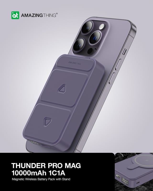 At thunder pro mag pd 10000mah power bank with holder black
