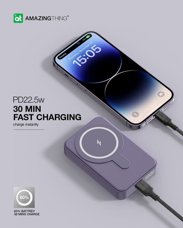 At thunder pro mag pd 10000mah power bank with holder black