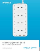 Momax oneplug 8 outlet power strip with usb space white