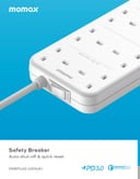 Momax oneplug 8 outlet power strip with usb space white