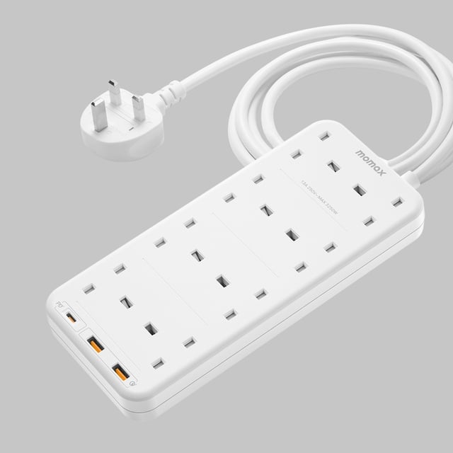 Momax oneplug 8 outlet power strip with usb space white