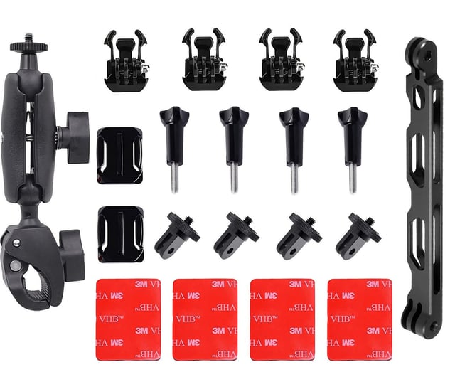 اكسسوارات تثبيت الكاميرا على الدراجة النارية متوافق مع انستا 360 ون اكس 3 واكس 2 وون اكس  ون آر وار اس كاميرا وغو برو هيرو وأوسمو اكشن وواي اي اكشن لون أسود من او اوزون O Ozone Motorcycle Accessories Mount Bundle Kit