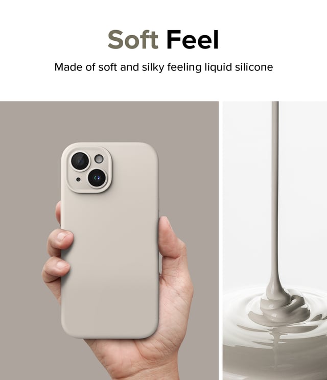 كفر جوال ايفون 15 بلس سيليكون مغناطيسي ماغ سيف شحن لاسلكي من رينجكي لون رملي Ringke Silicone Magnetic Compatible with iPhone 15 Plus Case Cover