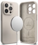 Ringke Silicone Magnetic Compatible with iPhone 15 Pro Max Case Cover Powerful Magnet Long Lasting Silky Feel Anti-Fingerprint iPhone 15 Pro Max Back Cover - Stone