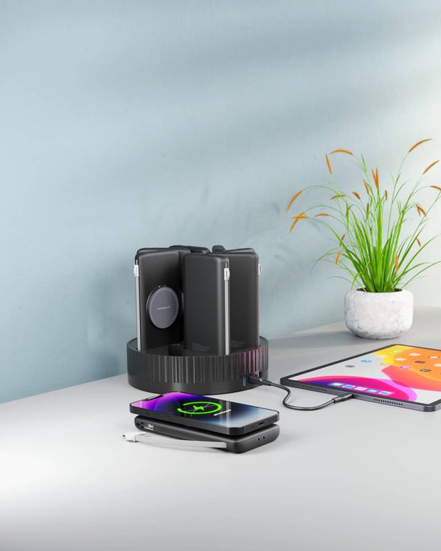 Powerology 8in1 Station 10000mAh PD 120W QC Wireless Power Bank - Black