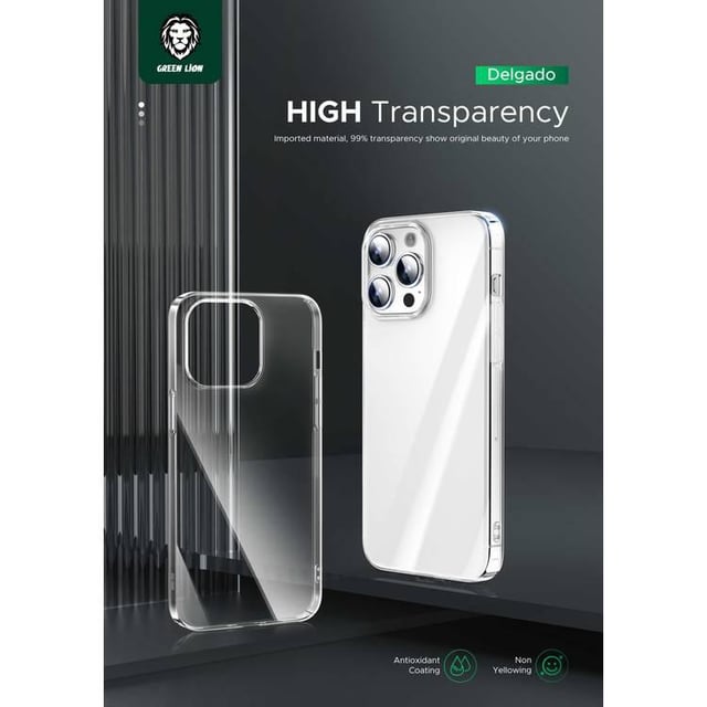 غلاف ايفون 15 برو ماكس شفاف جرين ليون Green Lion Delgado PC Case for iPhone 15 Pro Max