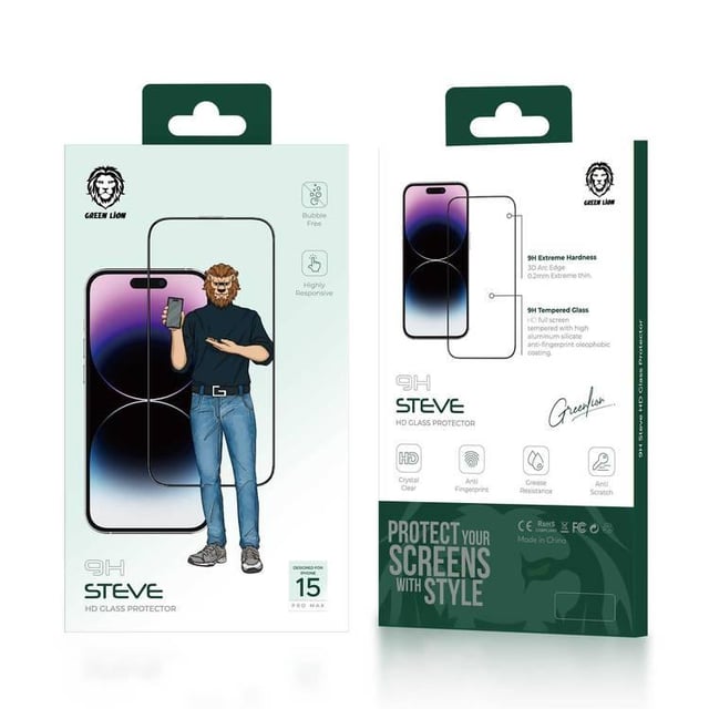 Green Lion 9H Steve HD Screen Protector for iPhone 15 Pro - Clear