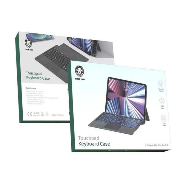 كفر ايباد برو 11 بوصة بلوحة مفاتيح 500 مللي أمبير جرين لايون "Green Lion Touchpad Keyboard Case for iPad Pro 10.9" & "11