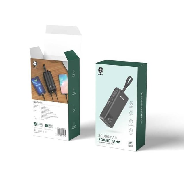 شاحن متنقل كبير 30000 مللي أمبير مع كابل شحن سريع جرين لايون Green Lion Power Tank Power Bank
