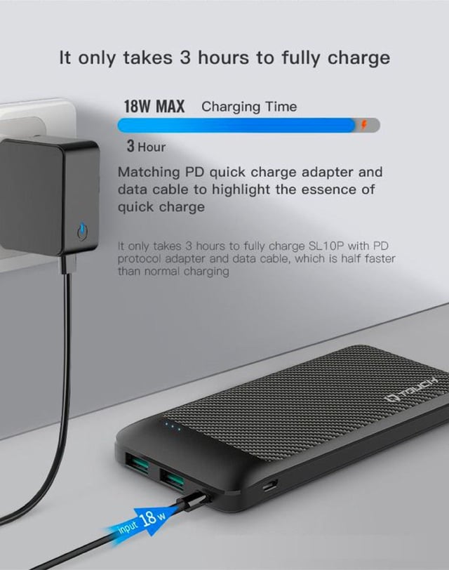 باور بنك شاحن متنقل اي كيو تاتش كاربون فايبر 10000 مللي أمبير IQ Touch Carbon Fiber Power Bank