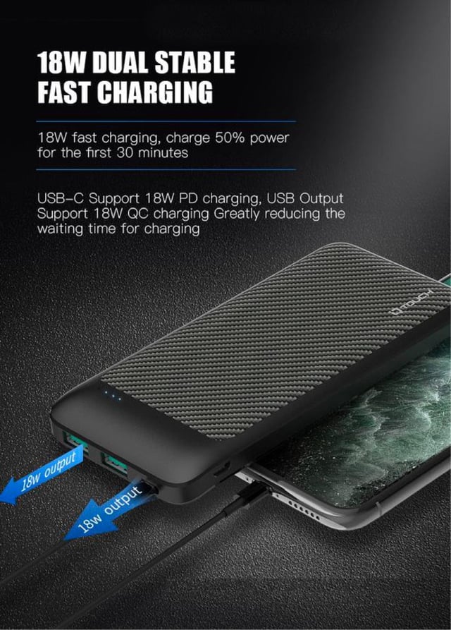 باور بنك شاحن متنقل اي كيو تاتش كاربون فايبر 10000 مللي أمبير IQ Touch Carbon Fiber Power Bank