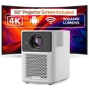 Wownect Smart Android Projector With 150 Inch Projector Screen 700ANSI Lumens Auto Focus & Auto Keystone1080P Portable Outdoor Movie Projector 4K Download Apps Bluetooth WiFi Video Projector