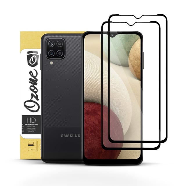 شاشة حماية جوال جالاكسي A12 من الزجاج عدد 2 أسود او اوزون O Ozone Screen Protector for Samsung Galaxy A12