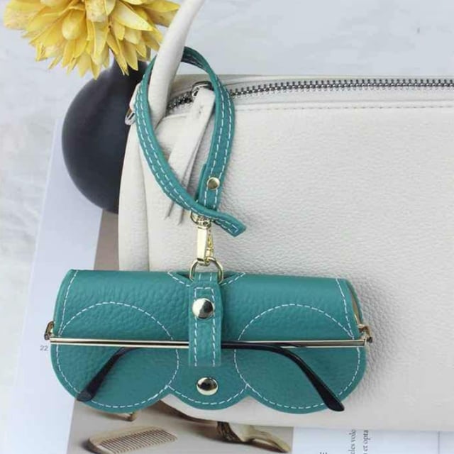 O Ozone Portable Soft Leather Sunglasses Bag, Slim Travel Sunglasses Pouch, Outdoor Carrying Organizer Eyeglass Bags with Wrist Strap, Reading Glasses Case for Men Women-Grey