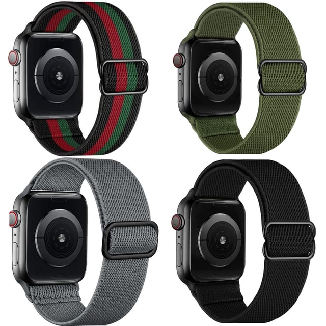 O Ozone [Pack of 4] Stretchy Nylon Sport Bands Compatible with Apple Watch Band 42mm 44mm 45mm 49mm Women Men, Adjustable Soft Nylon Elastic Braided Strap for iWatch Ultra SE Series 8 7 6 5 4 3 2 1