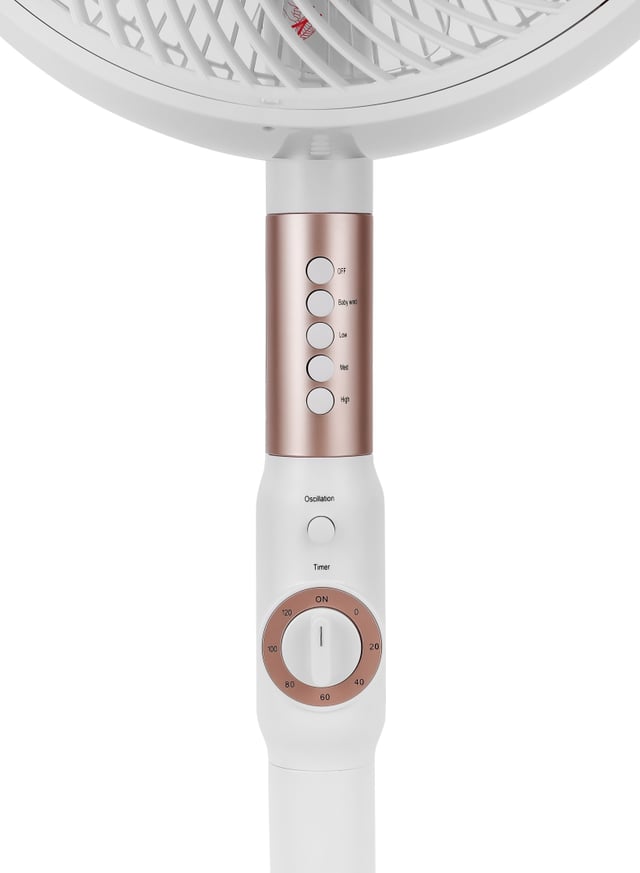 Geepas 14 Inches Stand Fan With Abs Circulator Head, As 5 Fins Blade,, 2 Hours Timer, Abs Body, Wide Angle Oscillation, Chrome & Silver Painting Decoration, Base With Heavy Rubber 60 W Silver