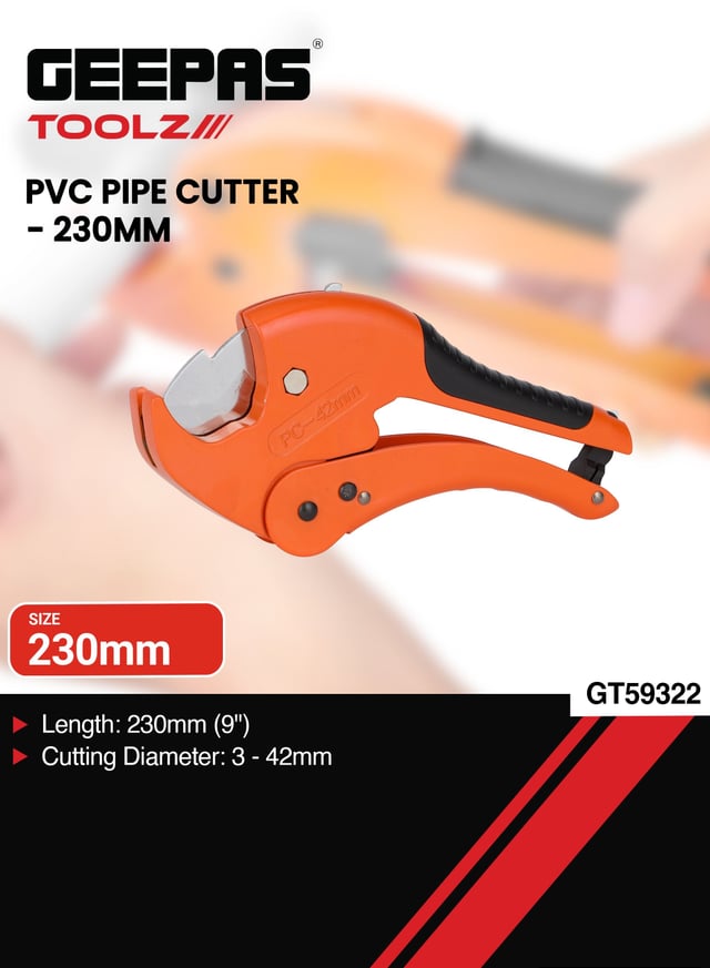 مقص مواسير بلاستيك خفيف الوزن من جيباس لون برتقالي Geepas Pvc Pipe Cutter